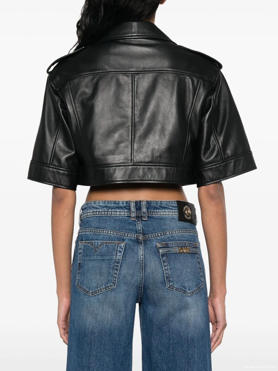 Cheap Versace Women leather cropped Jeans jacket Couture 0812
